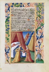 Fru Lat. QvI126 f.47 Judith med Holofernes#39; hode, fra «Louis d#39;Orléans#39; tidebok»
