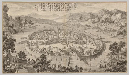 Khan fra Bada Shan presenterer hyllest: fra Battle Scenes of the Quelling of Rebellions, ca. 1765-177