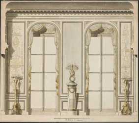Arkitektonisk prosjekt for Grande Galerie på Hotel de Madame de Mazarin i Paris (penn og blekk og w/c på papir)