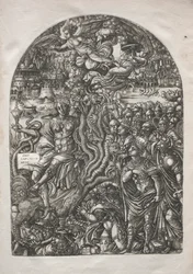 Apokalypsen: Skjøgen Babylon, sittende på det syvhodede dyret, 1546-1556.