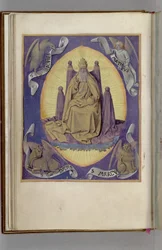 Gud Faderen med symboler på de fire evangelistene i hjørnene. Timebok, 1450-1499