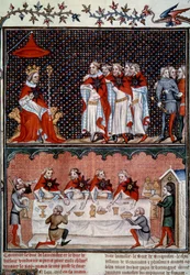 Institution of the Order of the Star av Jean le Bon (1319-1364) og bankett i 1352 Miniatyr fra "" Les grandes chronicles de France"" av Jean Fouquet (1420-1481) 1455-1460 Paris, B.N.