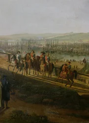 Napoleon Bonaparte (1769-1821) Besøker leiren i Boulogne i juli 1804, detalj av Napoleon og flottiljen, 1806