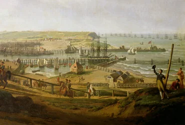 Napoleon besøker leiren ved Boulogne i juli 1804, detalj av havnen, 1806