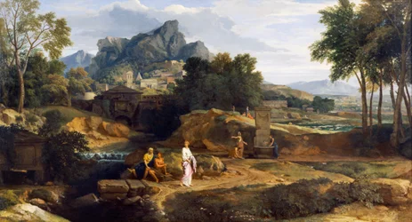 Landskap med figurer (olje på lerret)