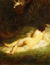 En sovende nymfe blokkert av en satyr, ca. 1846-47