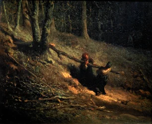 Bondepiker med Brushwood Les Charbonnieres, c1852