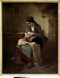 Bondeammende Maleri av Jean Francois Millet (1814-1875) 1845 Søn. 0,81x0,54 m Paris, Musée du Louvre.