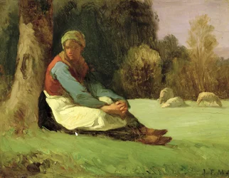 Sittende gjeterinne (olje på plate)