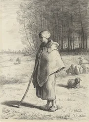 Gjeterinne, 1860-69 (kritt på papir)
