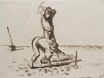 To bønder graver med hakker, c1844-1846