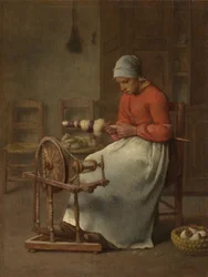 Kvinne som spinner, ca. 1855-60