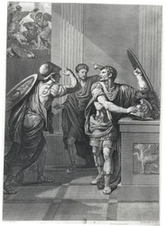 Arcan og Mithridate, illustrasjon fra 'Mithridate' av Jean Racine (1639-99) gravert av Massard