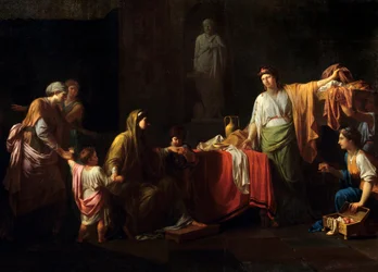 Detalj av: Cornelie (189 - 110 f.Kr.) mor til Gracques - Tiberius Sempronius Gracchus og broren Caius Sempronius Gracchus med kallenavnet Gracques, romerske statsmenn - Maleri av Jean Francois Peyron (1744-1814)
