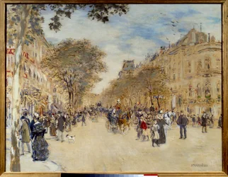 Belle epoque: "" Utsikt over paviljongen i Hannover og Boulevard des Italians i Paris"" Maleri av Jean Francois Raffaelli (1850-1924) Start av det 20. århundre Søn. 0,66x0,82 m Rouen, Musee des Beaux Arts