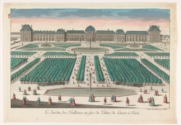 Utsikt over Jardin des Tuileries i Paris sett mot Palais du Louvre Le Jardin des Tuilleries en face du Palais du Louvre à Paris (tittel på objekt)