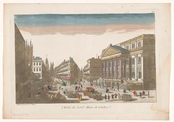 Utsikt over Mansion House i London l´Hôtel du Lord = Maire de Londre (tittel på objekt)