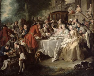 The Hunt Lunch, detalj av spisegjestene, 1737