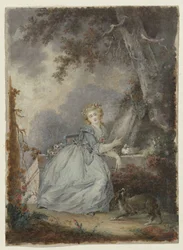 Ung dame ved en steinrekkverk