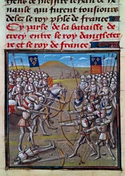 Battle of Crecy, miniatyr fra Froissarts Chronicles av Jean Froissart