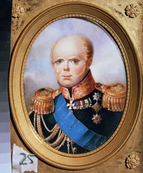 Portrett av storhertug Konstantin Pavlovitsj av Russland (1779-1831) (Portrett av storhertug Konstantin Pavlovitsj av Russland). Maleri av Jean Henri Benner (1776-1836). Akvarell på papir