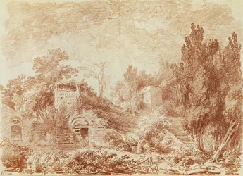 Antikkens teater, Hadrians villa, nær Tivoli (rødt kritt på papir)