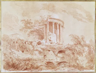 Sybilens tempel i Tivoli (rødt kritt på papir)