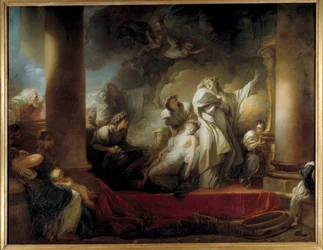 Ypperstepresten Coresus ofret seg selv for å redde Callirhoe Coresus, ypperstepresten til guden Bacchus a Calydon, forelsket i den unge Callirhoe, ble omvendt av henne, og ba om hevn fra guden Bacchus. Han kastet en trolldom på byen som kan bare