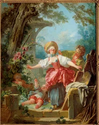 To ungdommer leker og leker. Maleri av Jean Honore Fragonard (1732-1806) 1751