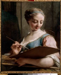 Allegori om maleri En ung kvinne som holder en palett. Maleri av Jean Restout (1692-1768) 1700-tallets søn. 0,54x0,45 m Saint Quentin, Musee Lecuyer