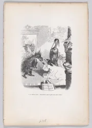 Ved denne skremmende historien kaster Zemire seg for Azors føtter fra Scener fra ..., ca. 1837-47.