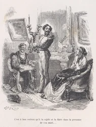 Det er bra at han lokker og smigrer henne foran mannen hennes. fra den lille miseri..., 1843.