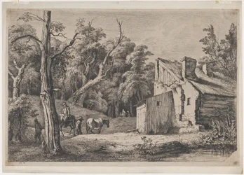 Inngang til Forest of Brie med hytte til høyre, 1772.