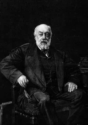 Portrett av Gustave Nadaud (1820-1893), fransk sanger. Gravering etter maleriet av Jean Joseph Weerts (1849-1927). I "" The Illustrous World"" nr. 1252 av 26. mars 1881.