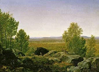 Landskap ved daggry (olje på lerret)