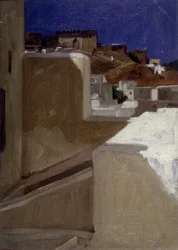 Utsikt over kasbahen (kasbah) fra terrassen min av Lecomte du Nouy (1842-1923), Tangier
