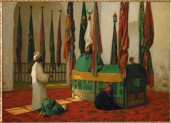 Bønn ved mausoleet for Sultan Quaytbay, Kairo (maleri på lerret)