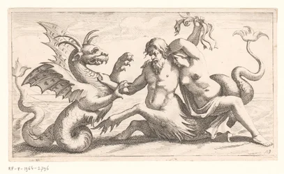 Triton med kvinne som kjemper mot et sjømonster