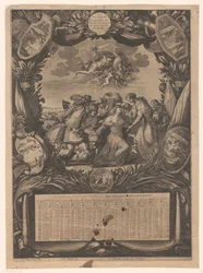 Kalender for 1659: Allegori om underkastelsen av Flandern til Ludvig XIV Kalender for 1659: Allegori om overgivelsen av Flandern til Ludvig XIV Almanach, pour l