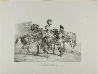 En gruppe livgardister, plate 5 fra Various Subjects Drawn from Life and on Stone (Den engelske suiten)