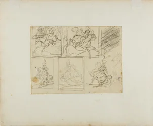 Fire skisser av en montert trompetist og en polsk lanser