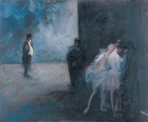 Backstage - Symfoni i blått par Forain, Jean Louis (1852-1931), Mellom 1900 og 1923 - Olje på tre, 45,3x54,7 - Ohara Museum of Art, Kurashiki