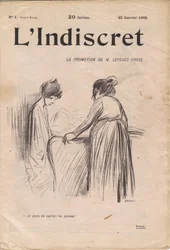 Omslag til “” L'Indiscret””, nummer 1, satirisk i svart-hvitt