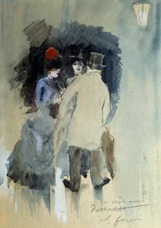 Møtet Akvarell av Jean Louis Forain (1852-1931) 20. århundre.