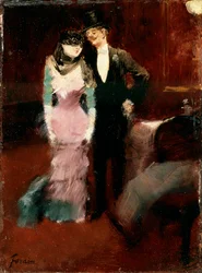 Å forlate et maskeradeball på Paris Opera, slutten av 1800- eller begynnelsen av 1900-tallet.