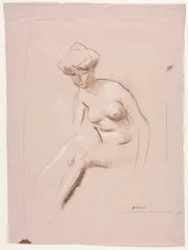Sittende naken, fjerde kvartal 1800-tallet eller første tredje 1900-tallet.