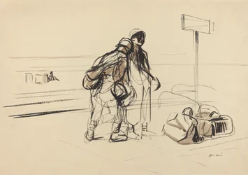 To franske soldater nær en oppslagstavle, ca. 19141919.