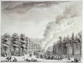 Fransk revolusjon: "" Modell av paven brenner på Palais-Royal, 6. april