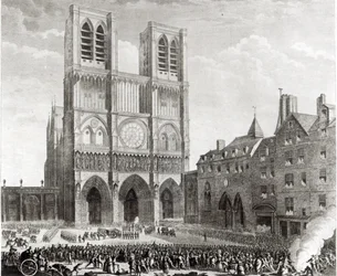 Thomas de Mahy (1744-90) Markis av Favras gjør ærefulle endringer før Notre-Dame, gravert av Pierre Gabriel Berthault (1737-1831) 1790
