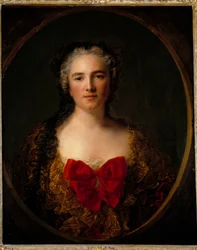Portrett av markisen Louise Elisabeth De Dreux Breze Hun bærer en kjole utsmykket med rød knute - Maleri av Jean Marc (Jean-Marc) Nattier (1685-1766) 1749 Dim 0,73x0,59 m Douai musee de la Chartreuse
